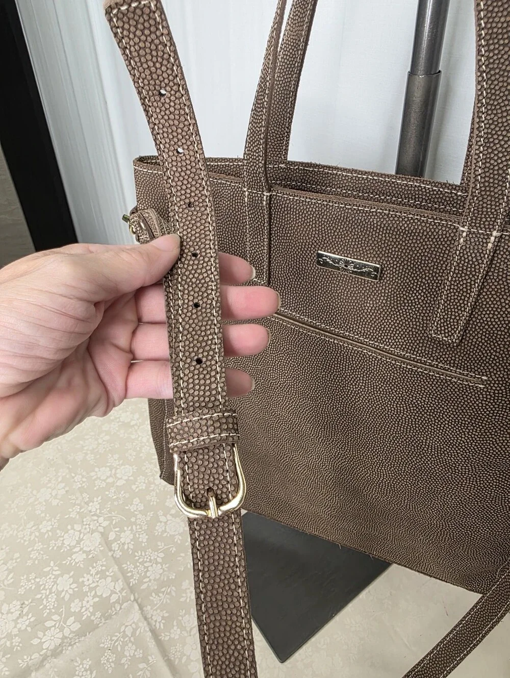 Planner Perfect Brown Textured Leather Tote Bag Crossbody Shoulder Travel Purse